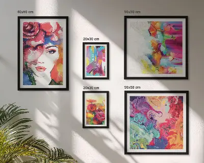 Zestaw obrazów w ramie do galerii ściennej kolorowe abstrakcje i portrety