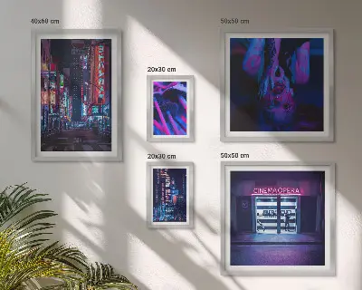 Zestaw obrazów w ramie do galerii ściennej Neonowe nocne widoki miast