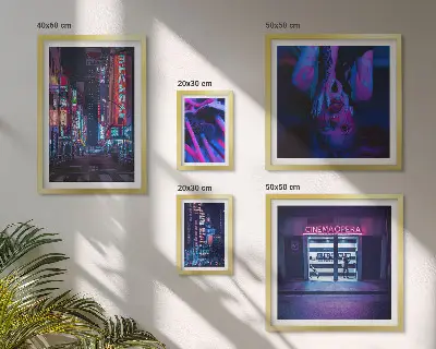 Zestaw obrazów w ramie do galerii ściennej Neonowe nocne widoki miast