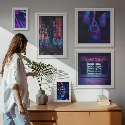 Zestaw obrazów w ramie do galerii ściennej Neonowe nocne widoki miast