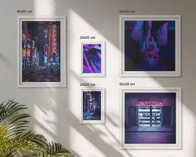 Zestaw obrazów w ramie do galerii ściennej Neonowe nocne widoki miast