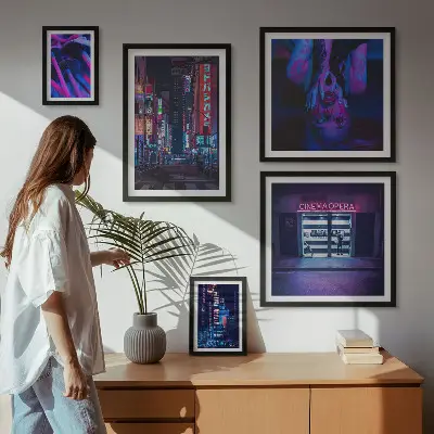 Zestaw obrazów w ramie do galerii ściennej Neonowe nocne widoki miast