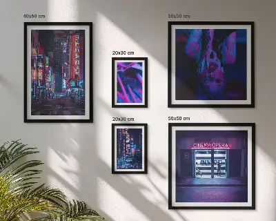 Zestaw obrazów w ramie do galerii ściennej Neonowe nocne widoki miast