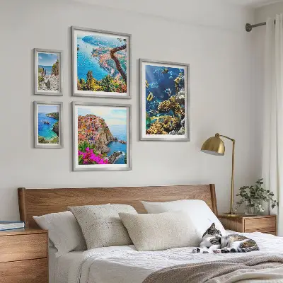 Galeria obrazów na ścianę z motywem nadmorskich krajobrazów, ryb i plaż