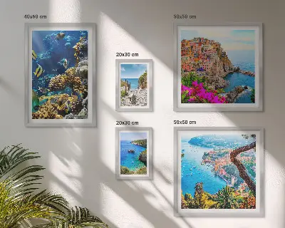 Galeria obrazów na ścianę z motywem nadmorskich krajobrazów, ryb i plaż