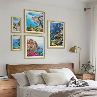 Galeria obrazów na ścianę z motywem nadmorskich krajobrazów, ryb i plaż