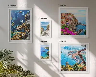 Galeria obrazów na ścianę z motywem nadmorskich krajobrazów, ryb i plaż