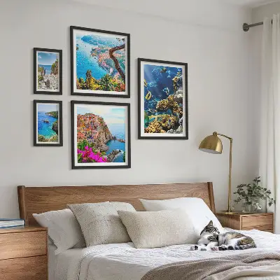 Galeria obrazów na ścianę z motywem nadmorskich krajobrazów, ryb i plaż