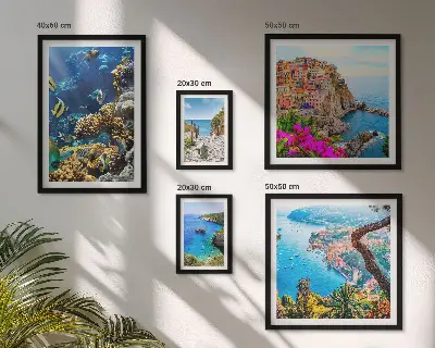 Galeria obrazów na ścianę z motywem nadmorskich krajobrazów, ryb i plaż