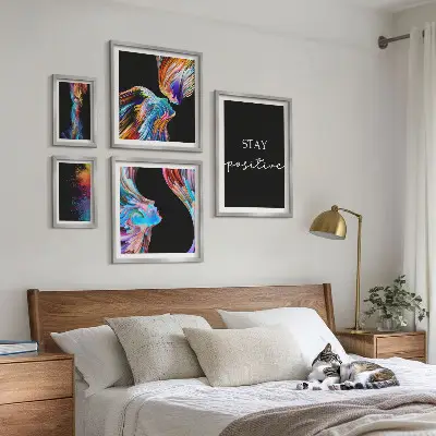 Zestaw obrazów w ramie do galerii ściennej kolorowe pozytywne abstrakcje