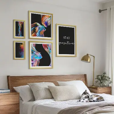 Zestaw obrazów w ramie do galerii ściennej kolorowe pozytywne abstrakcje