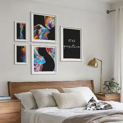 Zestaw obrazów w ramie do galerii ściennej kolorowe pozytywne abstrakcje