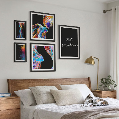 Zestaw obrazów w ramie do galerii ściennej Kolorowe abstrakcje pozytywne