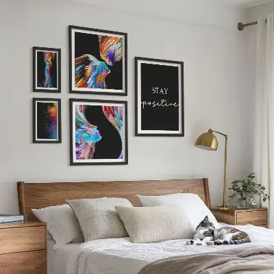 Zestaw obrazów w ramie do galerii ściennej kolorowe pozytywne abstrakcje