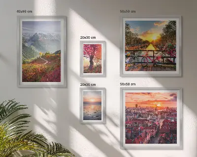 Zestaw obrazów w ramie do galerii ściennej górskie i miejskie widoki przyrody