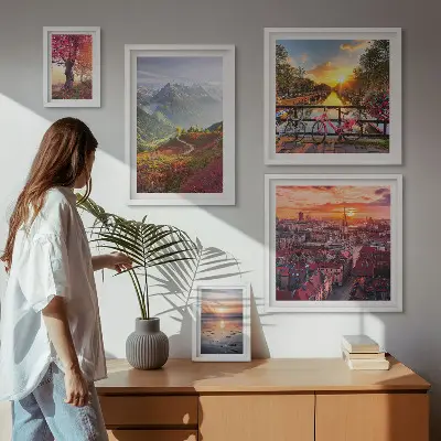 Zestaw obrazów w ramie do galerii ściennej górskie i miejskie widoki przyrody