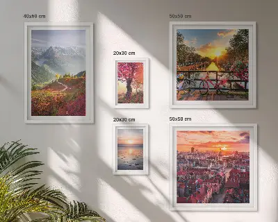 Zestaw obrazów w ramie do galerii ściennej górskie i miejskie widoki przyrody