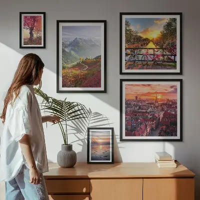 Zestaw obrazów w ramie do galerii ściennej górskie i miejskie widoki przyrody