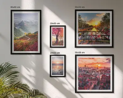 Zestaw obrazów w ramie do galerii ściennej górskie i miejskie widoki przyrody