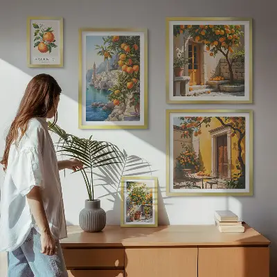 Zestaw obrazów w ramie do galerii ściennej z klimatycznymi widokami owocowymi