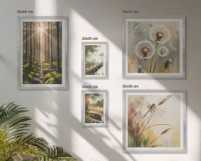 Galeria obrazów na ścianę z motywem leśnych pejzaży przedstawiających naturę i spokój