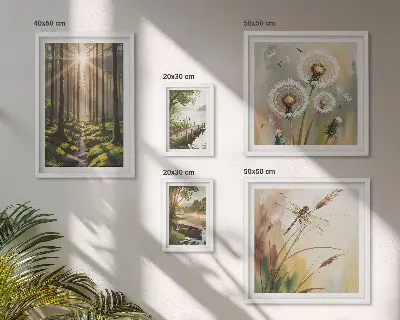 Galeria obrazów na ścianę z motywem leśnych pejzaży przedstawiających naturę i spokój