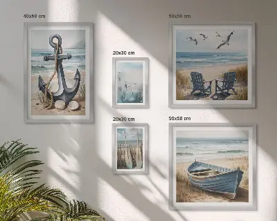 Zestaw obrazów dekoracja ścienna w stylu nadmorskim z motywem morza i plaży
