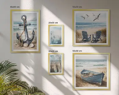 Zestaw obrazów dekoracja ścienna w stylu nadmorskim z motywem morza i plaży