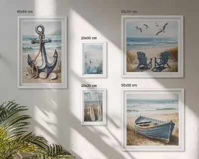Zestaw obrazów dekoracja ścienna w stylu nadmorskim z motywem morza i plaży