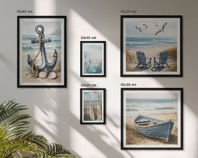 Zestaw obrazów dekoracja ścienna w stylu nadmorskim z motywem morza i plaży