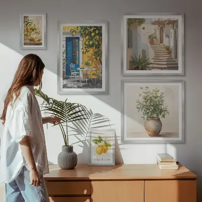 Zestaw obrazów w ramie do galerii ściennej z cytrusowymi inspiracjami stylu
