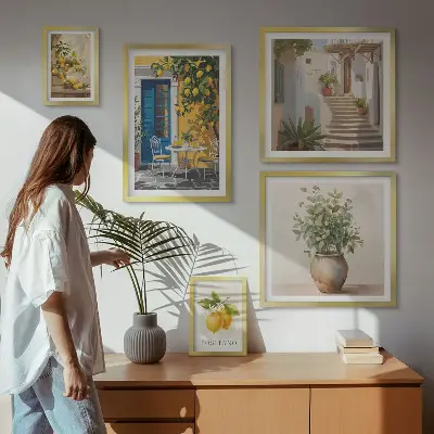 Zestaw obrazów w ramie do galerii ściennej z cytrusowymi inspiracjami stylu
