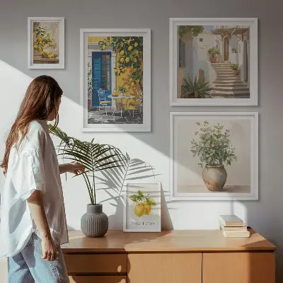 Zestaw obrazów w ramie do galerii ściennej z cytrusowymi inspiracjami stylu