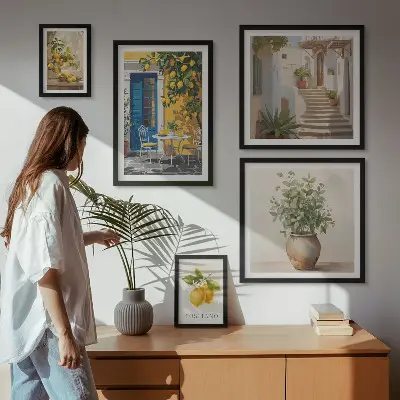 Zestaw obrazów w ramie do galerii ściennej z cytrusowymi inspiracjami stylu