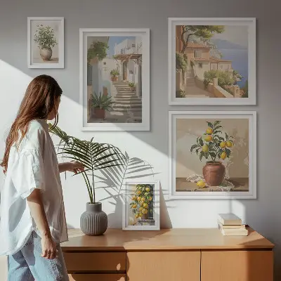 Galeria obrazów na ścianę z motywem roślin oraz ulic