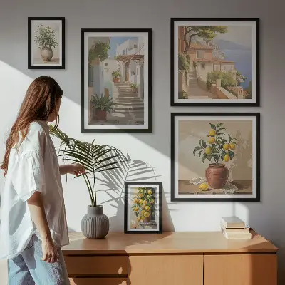 Galeria obrazów na ścianę z motywem roślin oraz ulic