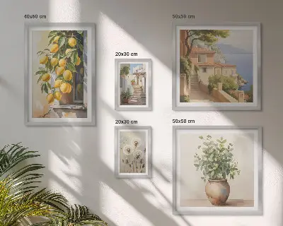 Zestaw obrazów dekoracja ścienna w stylu śródziemnomorskim z cytrusowymi akcentami
