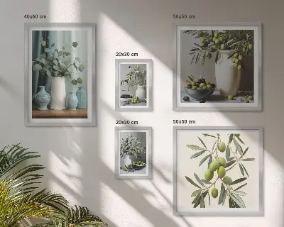 Zestaw 5 obrazów w ramie z motywem zielonych oliwek i kwiatów w stylu skandynawskim