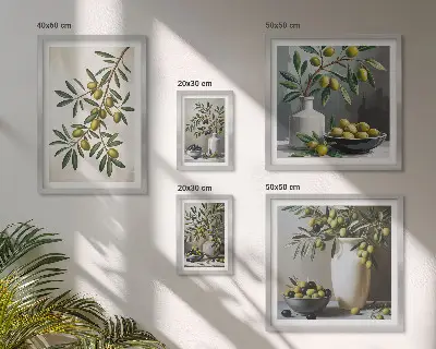 Galeria obrazów na ścianę z oliwnymi akcentami do wnętrz rustykalnych