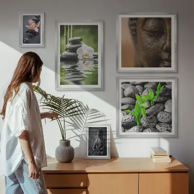 Zestaw obrazów w ramie do galerii ściennej z relaksującą atmosferą zen