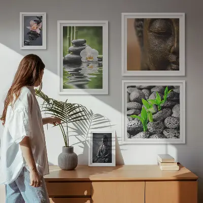 Zestaw obrazów w ramie do galerii ściennej z relaksującą atmosferą zen