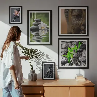 Zestaw obrazów w ramie do galerii ściennej z relaksującą atmosferą zen
