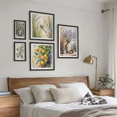 Galeria obrazów na ścianę z motywem kwiatów, oliwek i cytryn w stylu rustykalnym