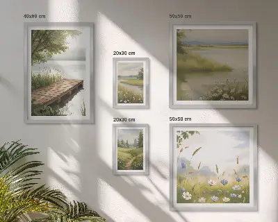 Galeria obrazów na ścianę spokojne pejzaże z pomostem i łąką