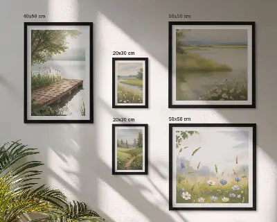 Galeria obrazów na ścianę spokojne pejzaże z pomostem i łąką