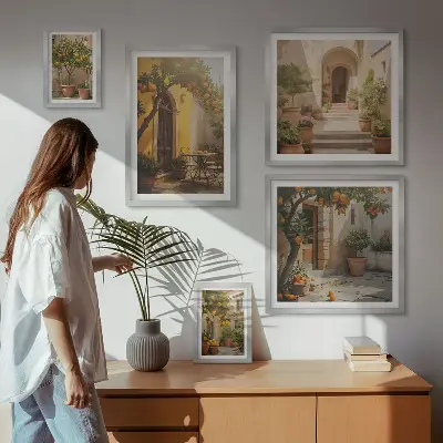 Zestaw obrazów w ramie do galerii ściennej Urokliwe uliczki pomarańczowe