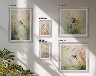Zestaw obrazów w ramie do galerii ściennej Motywy przyrody boho z ważkami