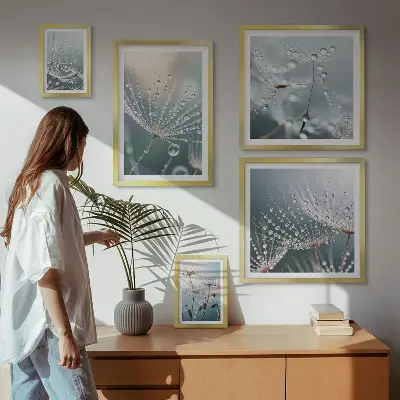 Zestaw obrazów w ramie do galerii ściennej minimalistyczne rośliny z motywem kropel rosy