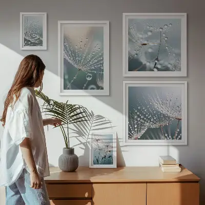 Zestaw obrazów w ramie do galerii ściennej minimalistyczne rośliny z motywem kropel rosy