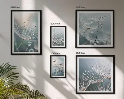 Zestaw obrazów w ramie do galerii ściennej minimalistyczne rośliny z motywem kropel rosy